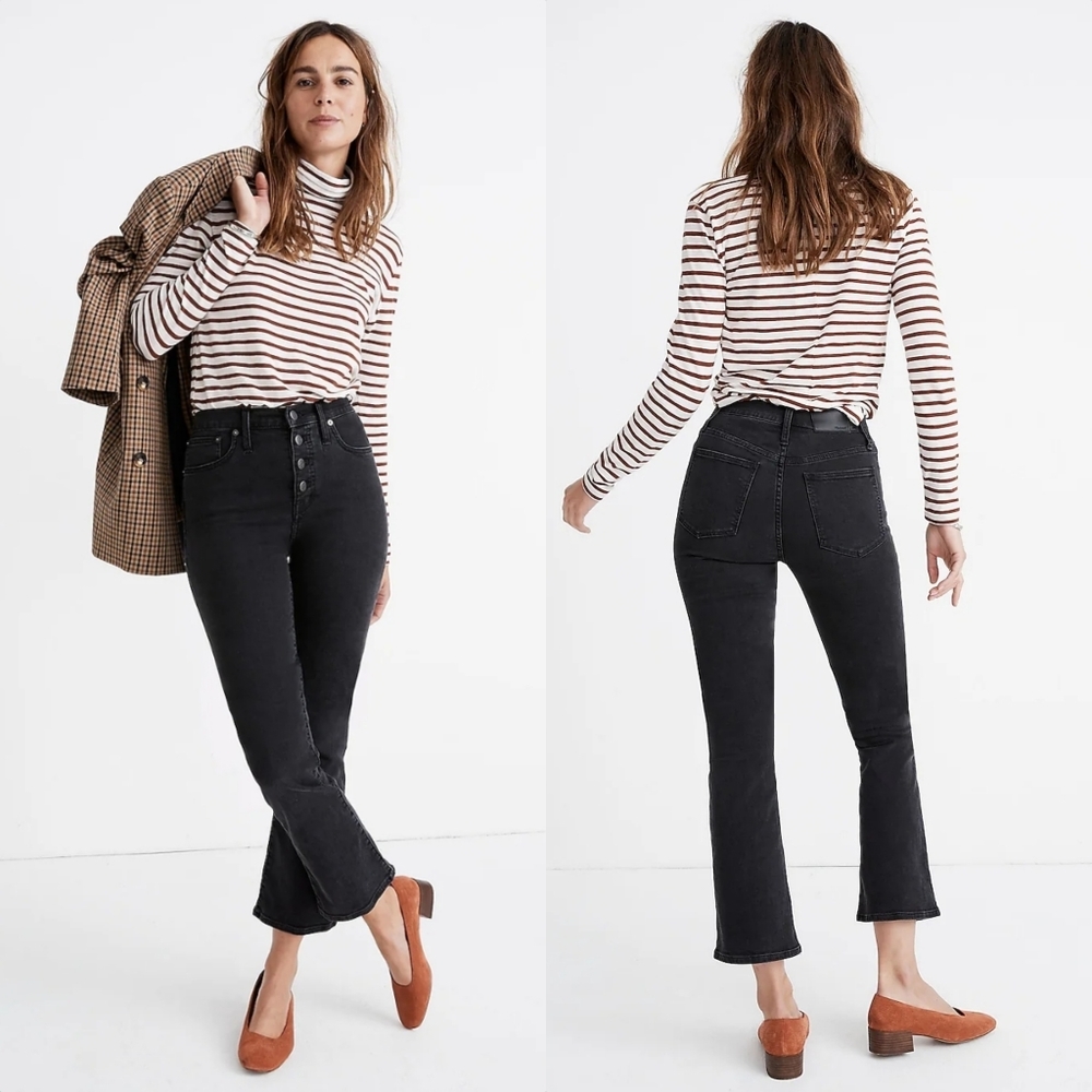 Madewell Cali Demi Boot Button Fly High Waist Cropped Boot Cut Jeans Bellspring